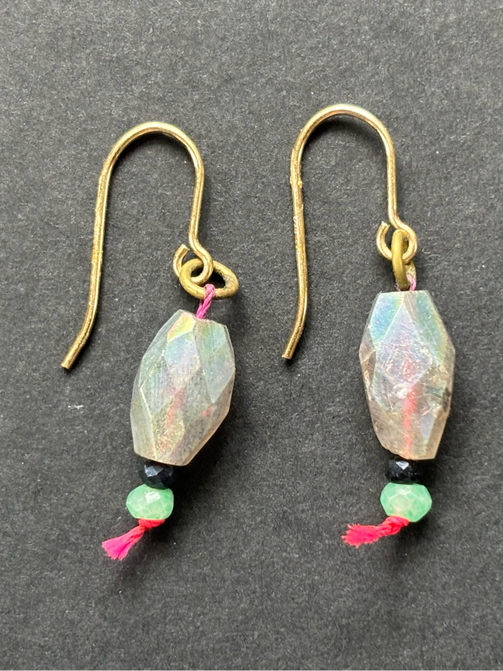 Anthropologie Iridescent Faceted Drop Earrings with Green and Pink Accents